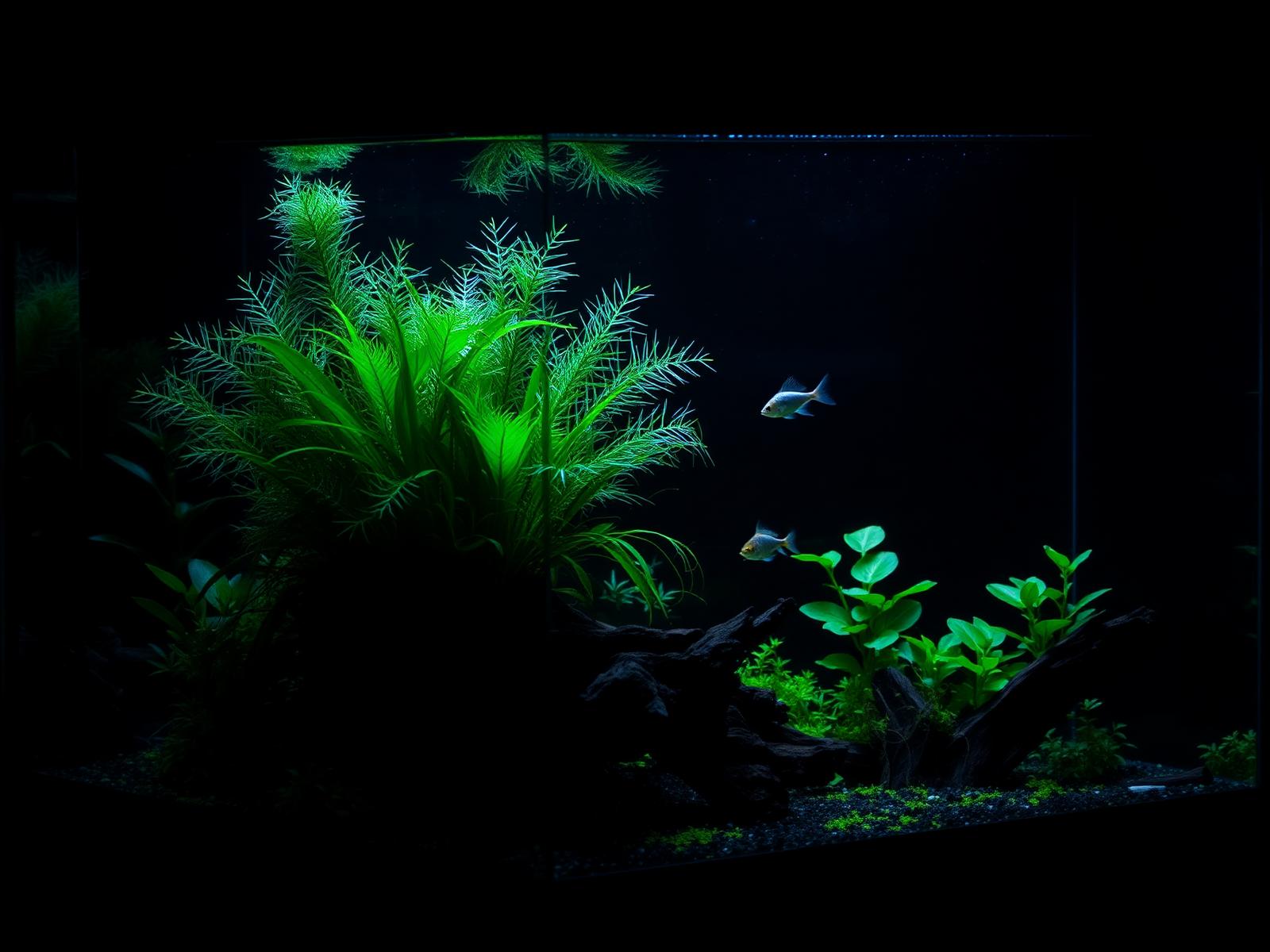 Planted aquarium glowing in the dark